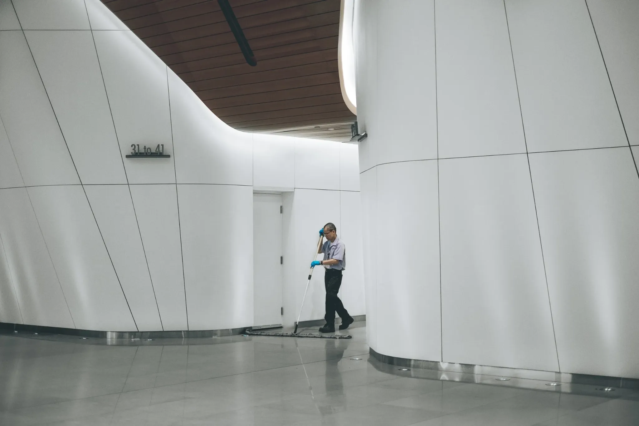 Commercial cleaner maintaining a polished facility